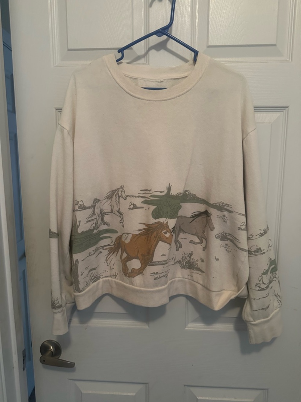 Free People Cream Crewneck Sweater with Horse Print